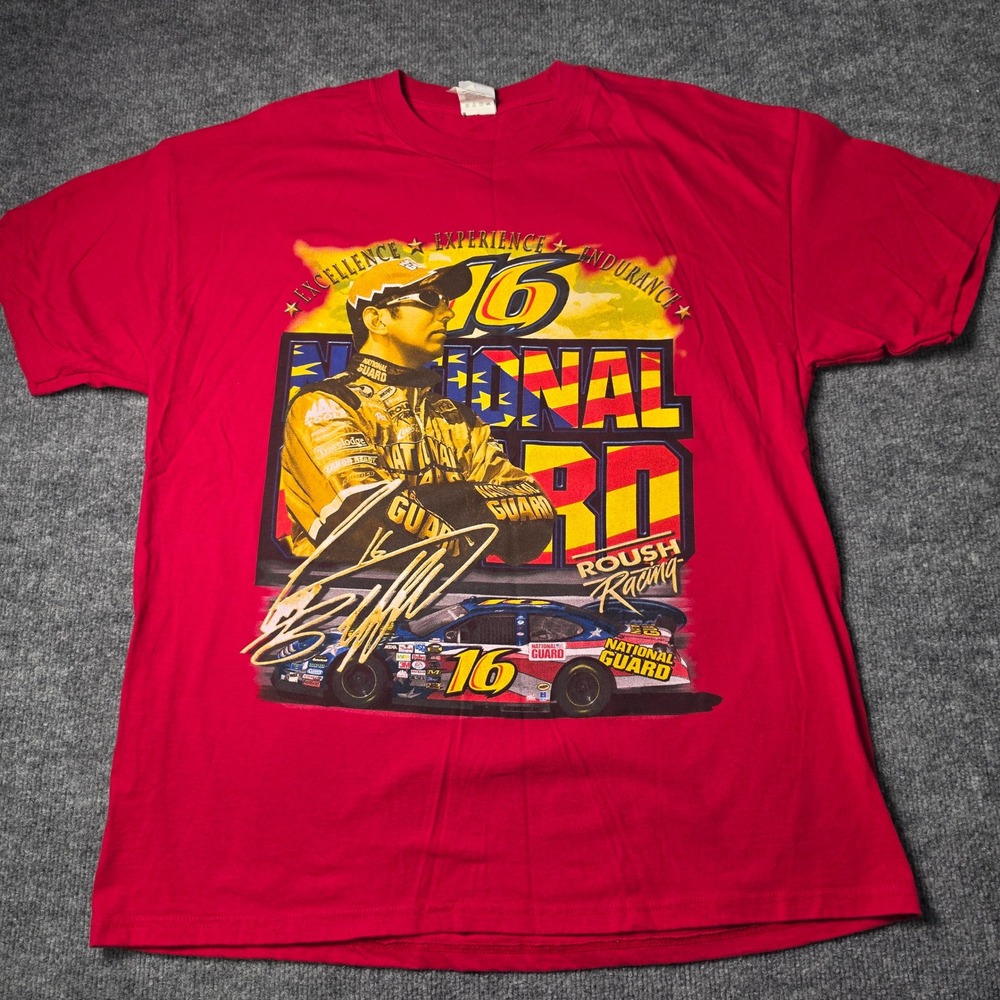 Greg Biffle NASCAR Roush Racing National Guard Red T-Shirt Mens XL Hanes Beefy-T